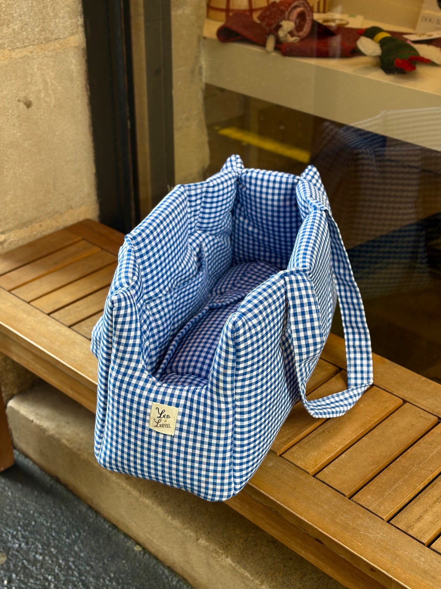 Sac de transport vichy bleu