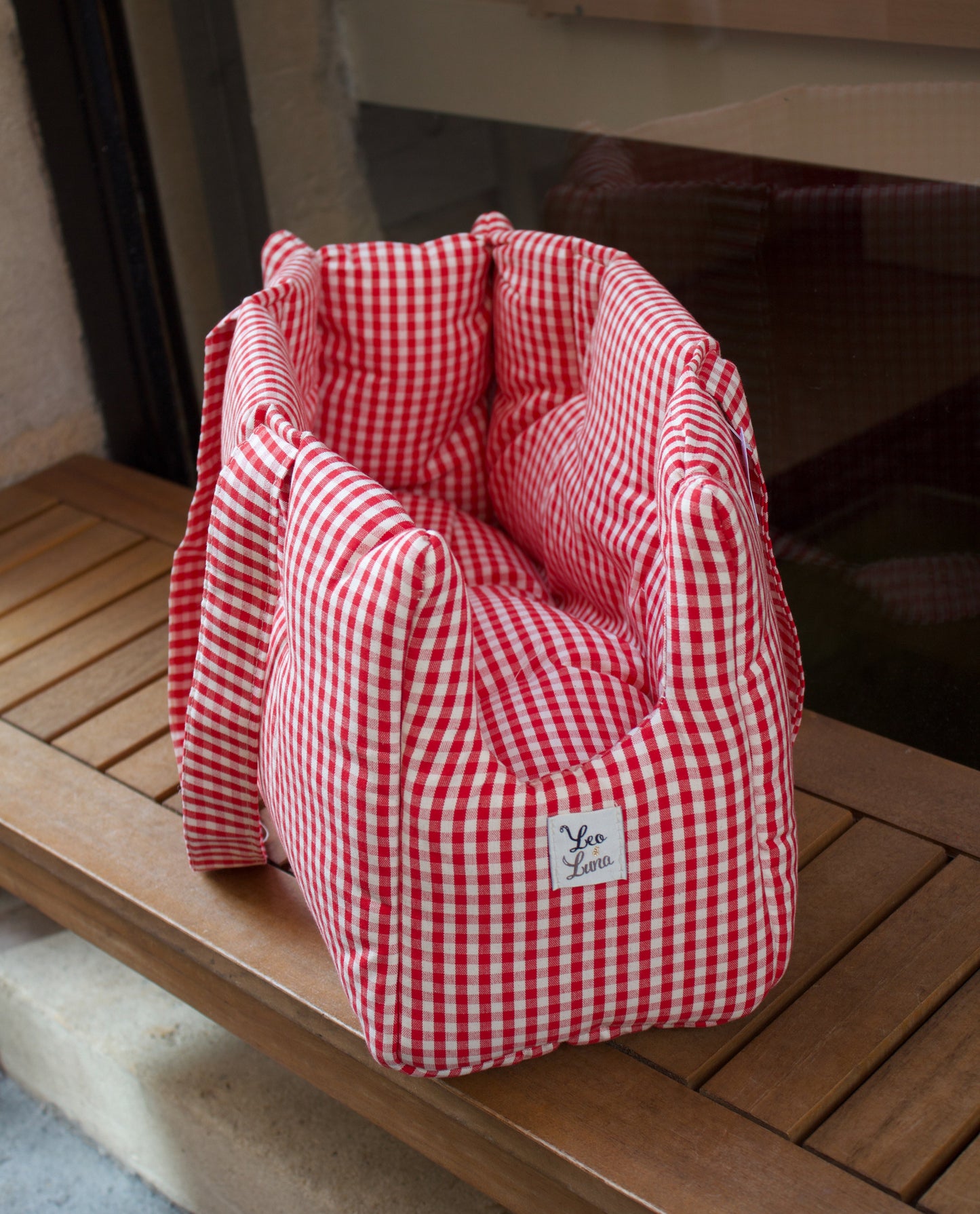 Red gingham carrying bag