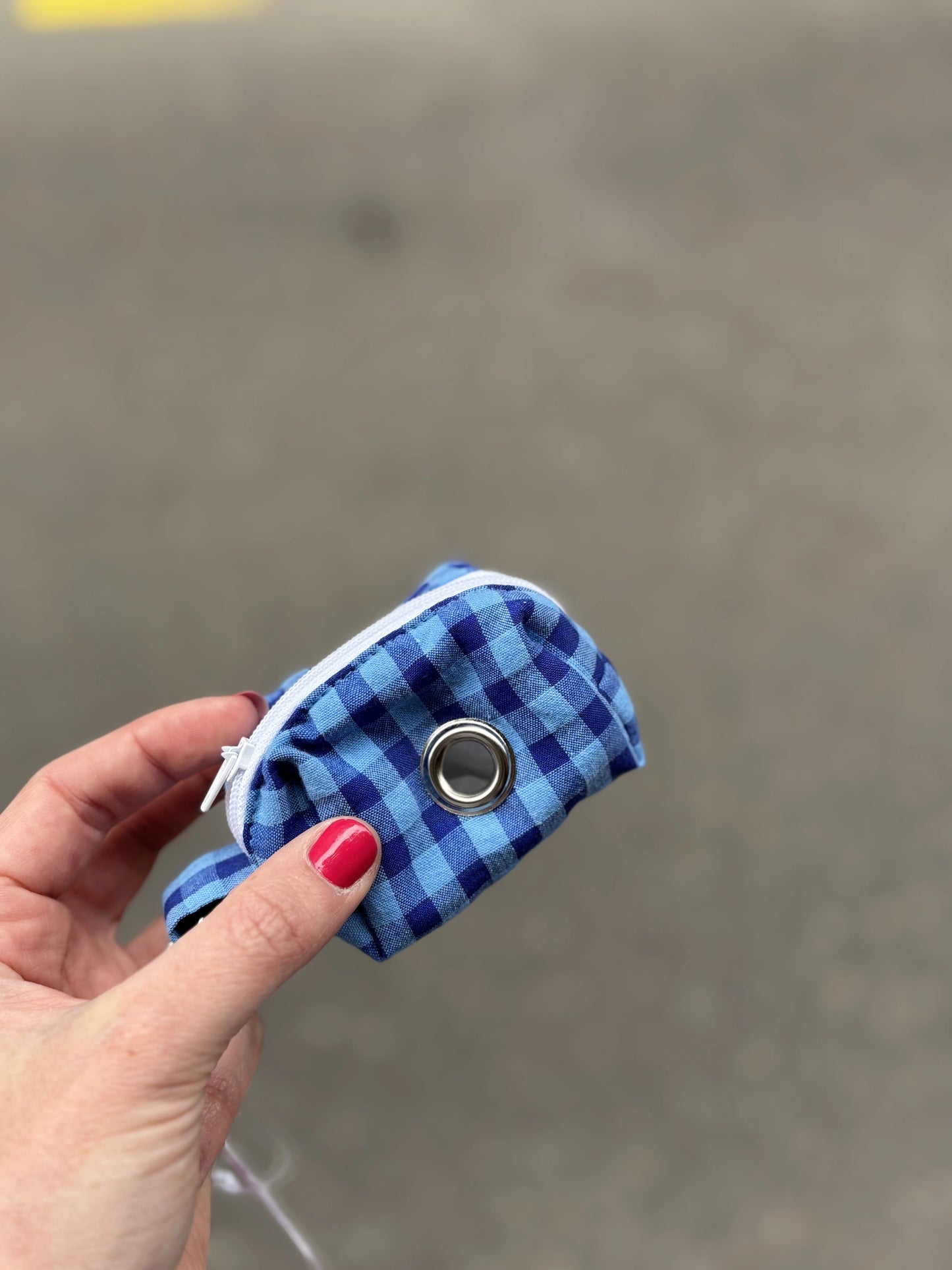 Blue gingham poop bag holder