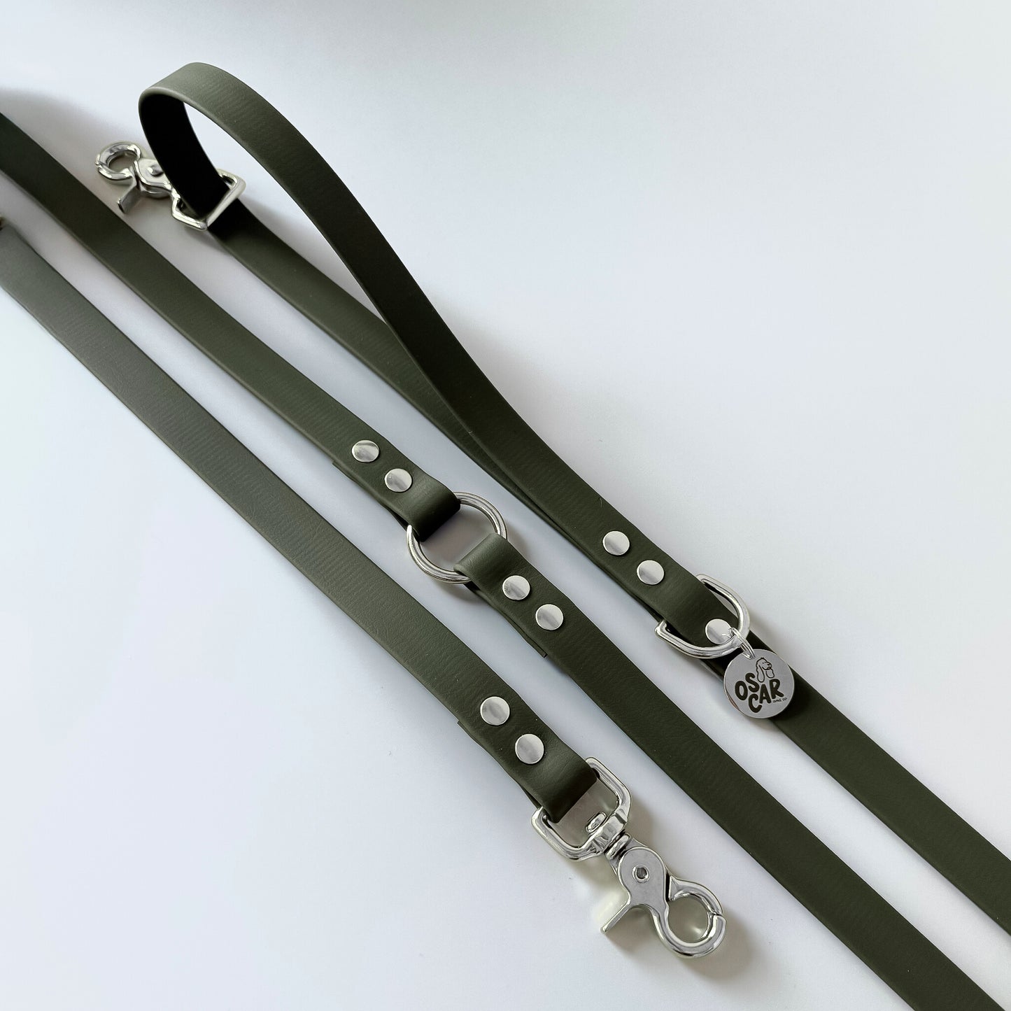 Laisse biothane multi positions Kaki