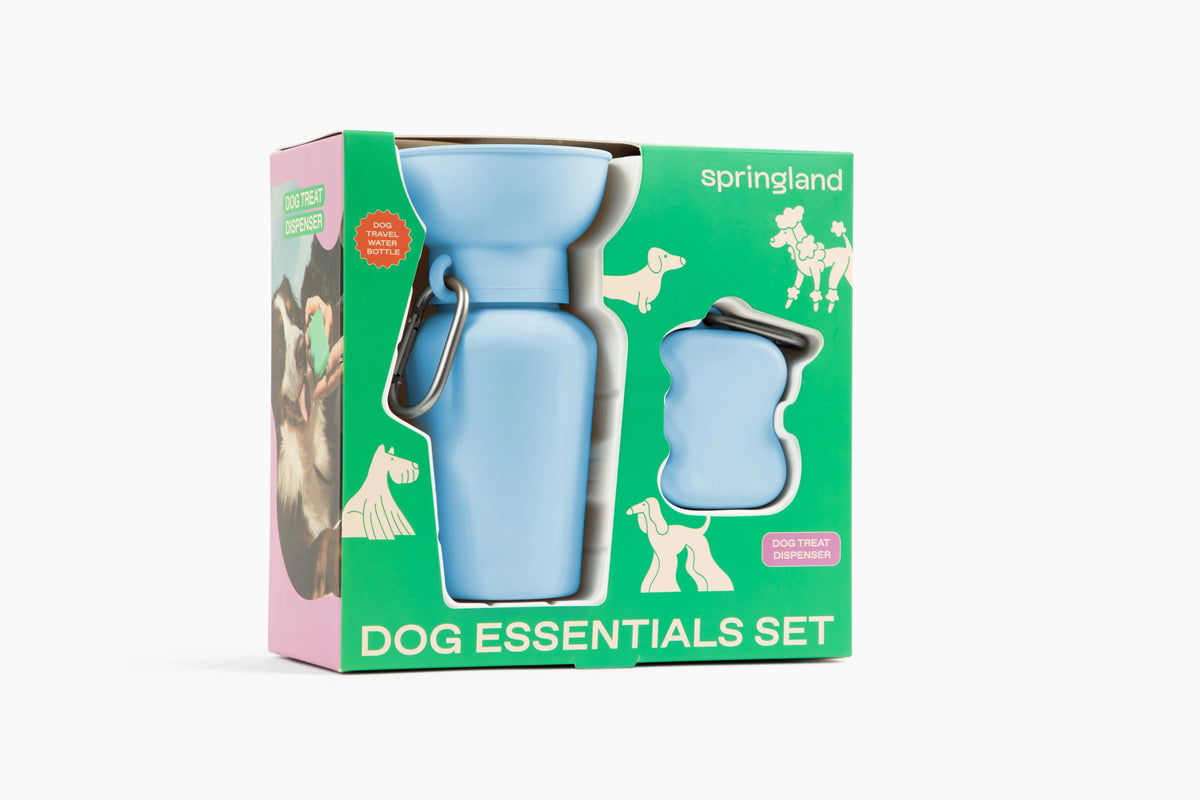 Blue water bottle + treat dispenser gift set