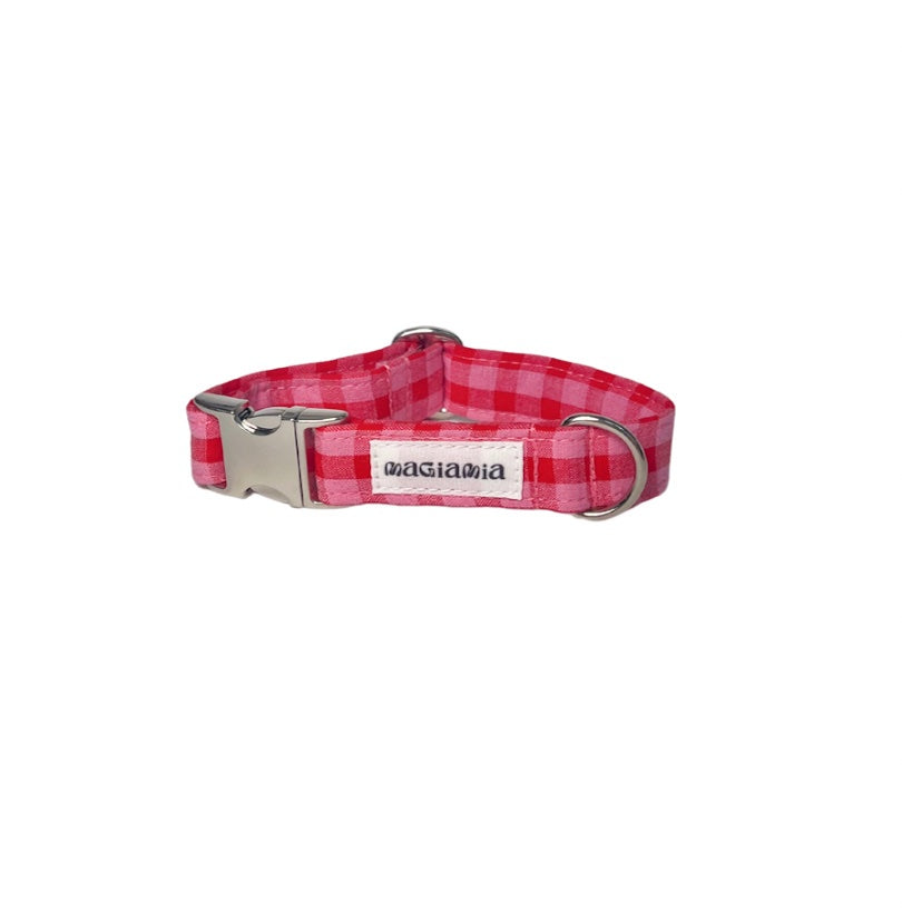 Collier vichy rose et rouge