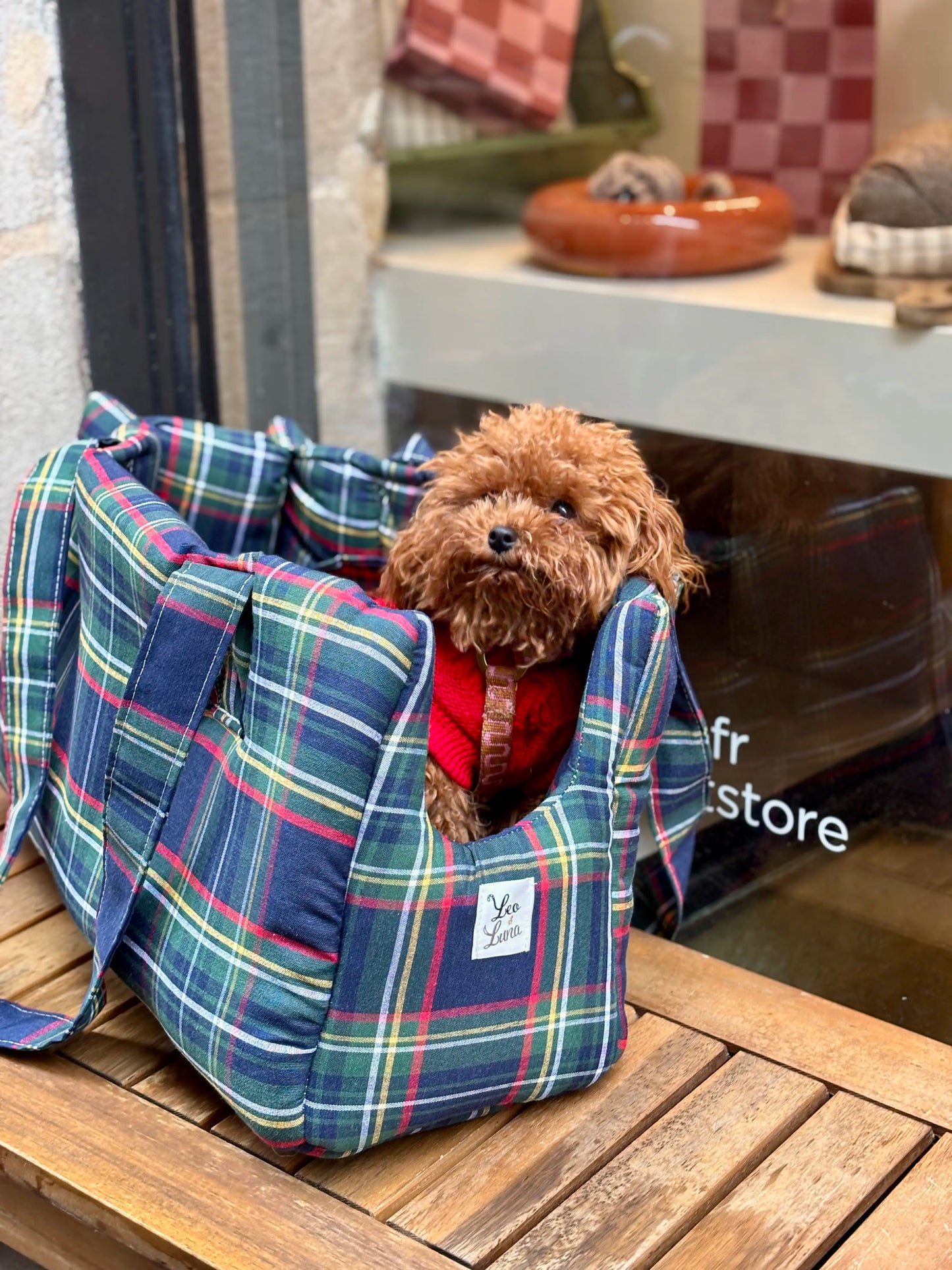 Blue tartan carrying bag