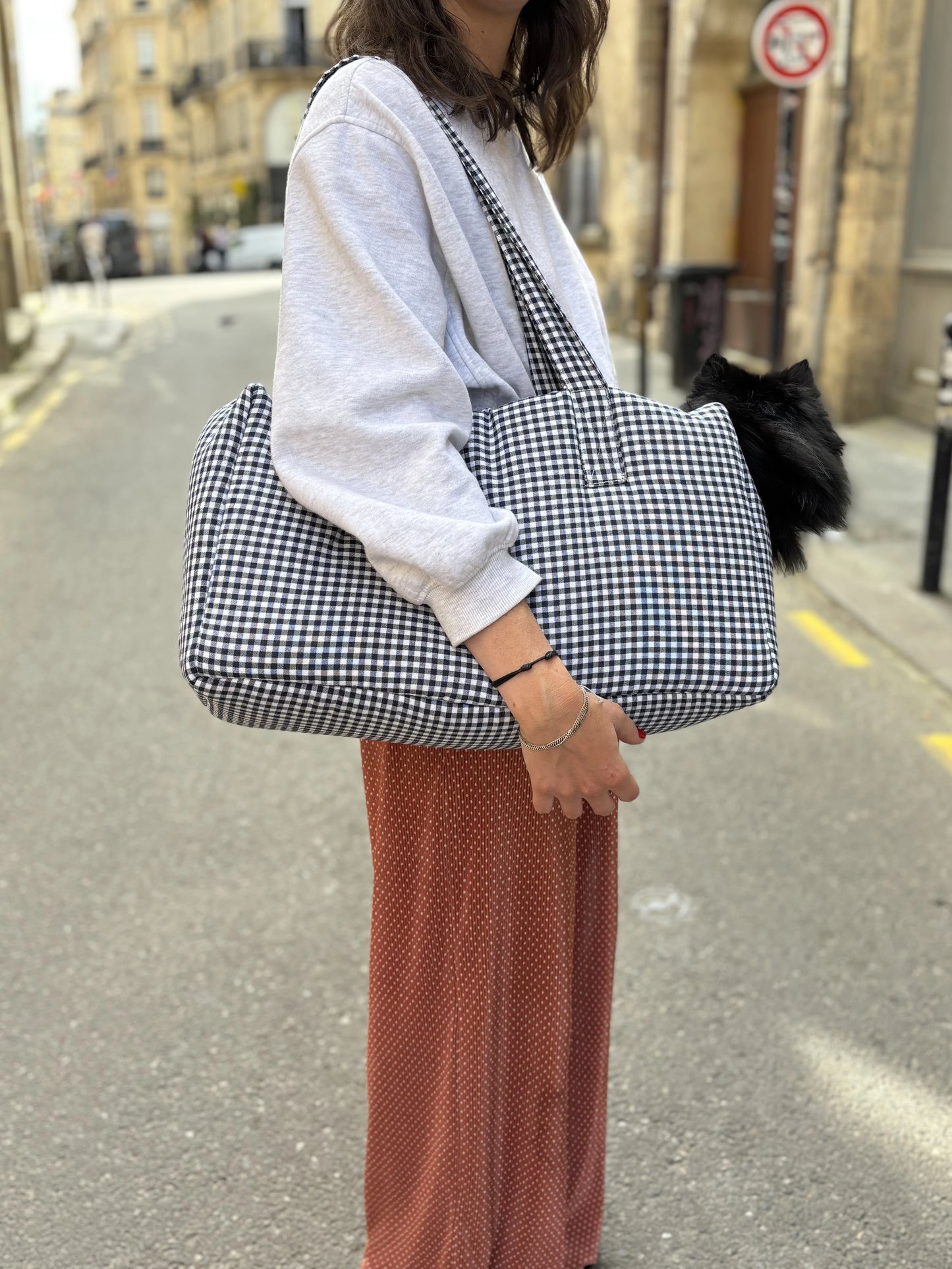 Sac de transport vichy bleu pastel