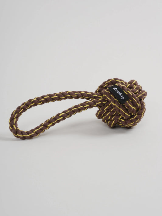 Jouet en corde marron et jaune