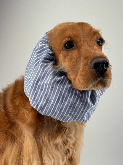 Snood bleu à rayures en lin