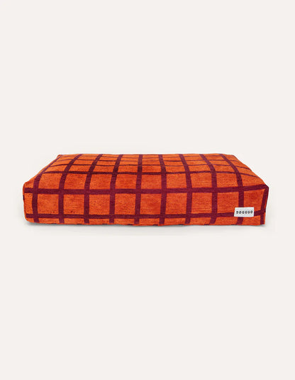 orange and burgundy checkered basket