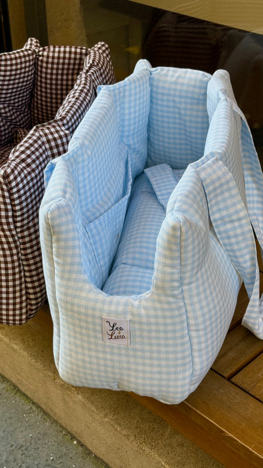 Sac de transport vichy bleu pastel