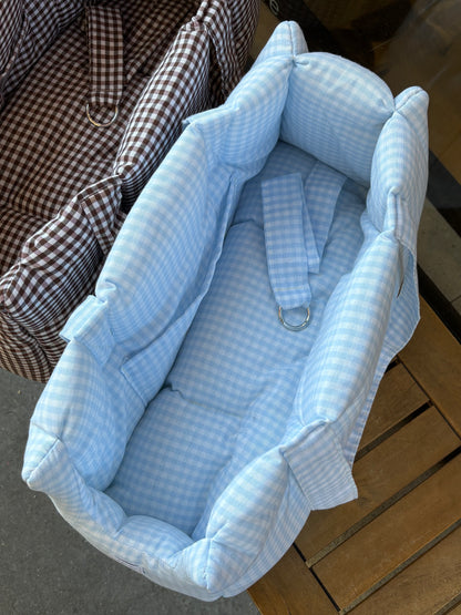 Sac de transport vichy bleu pastel