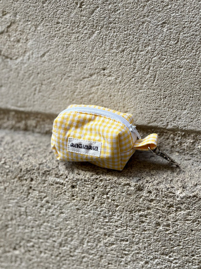 Porte-sacs à déjections vichy jaune