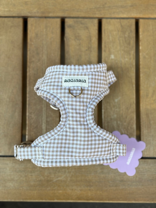 Adjustable beige gingham harness