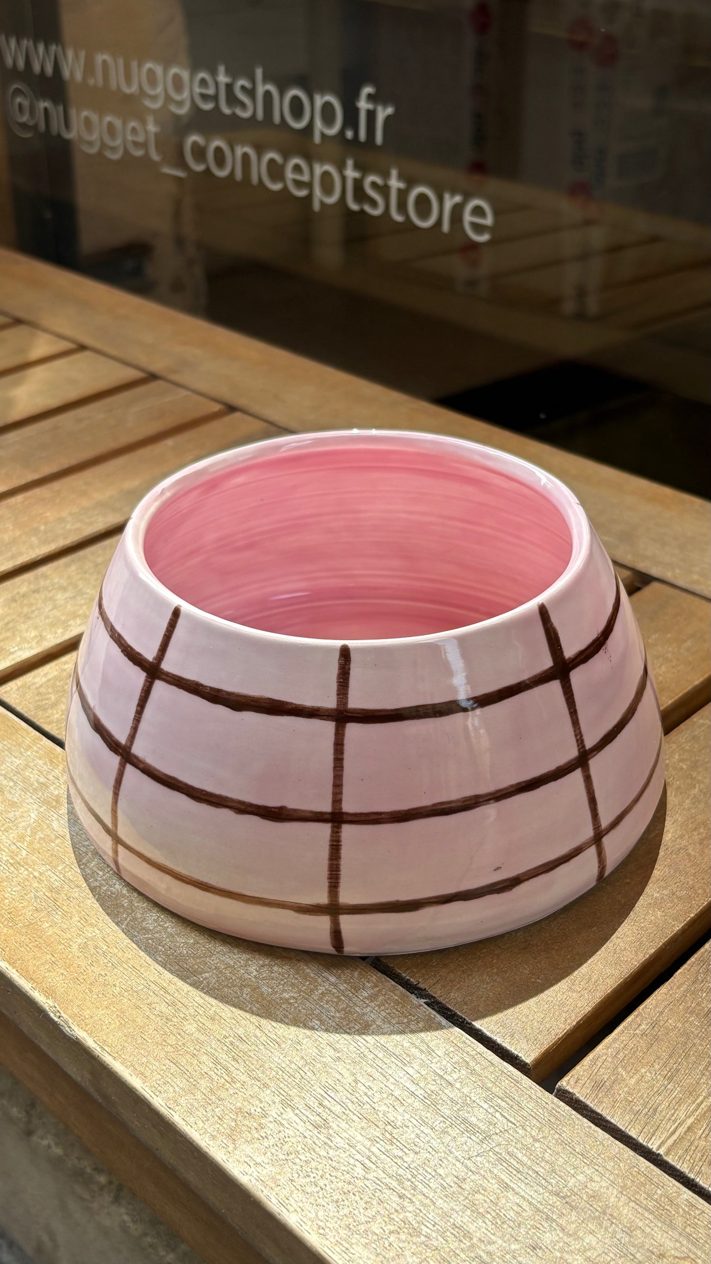 Gamelle cocker en céramique - Rose quadrillé marron
