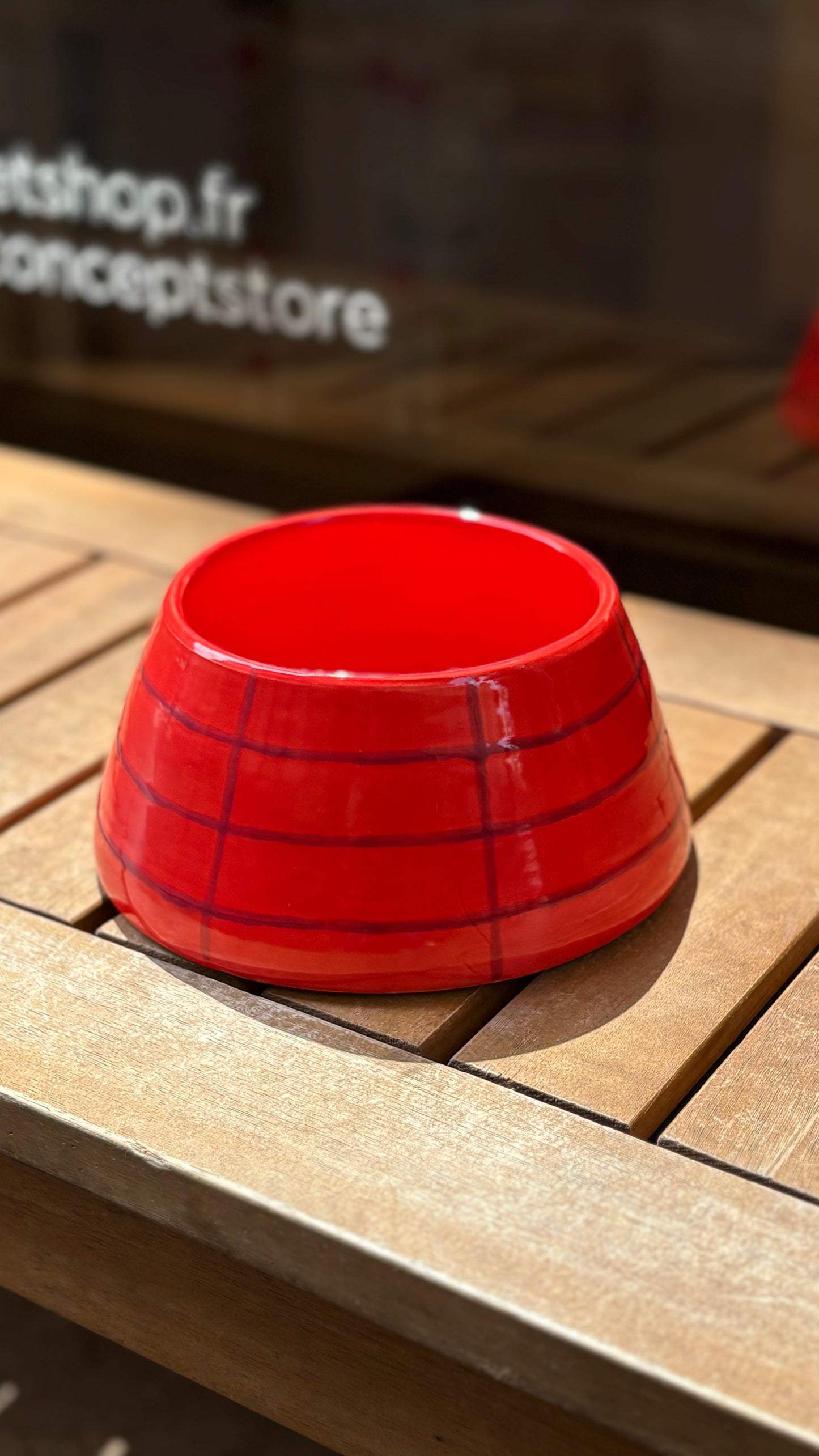 Gamelle cocker en céramique - Rouge quadrillé Bordeaux
