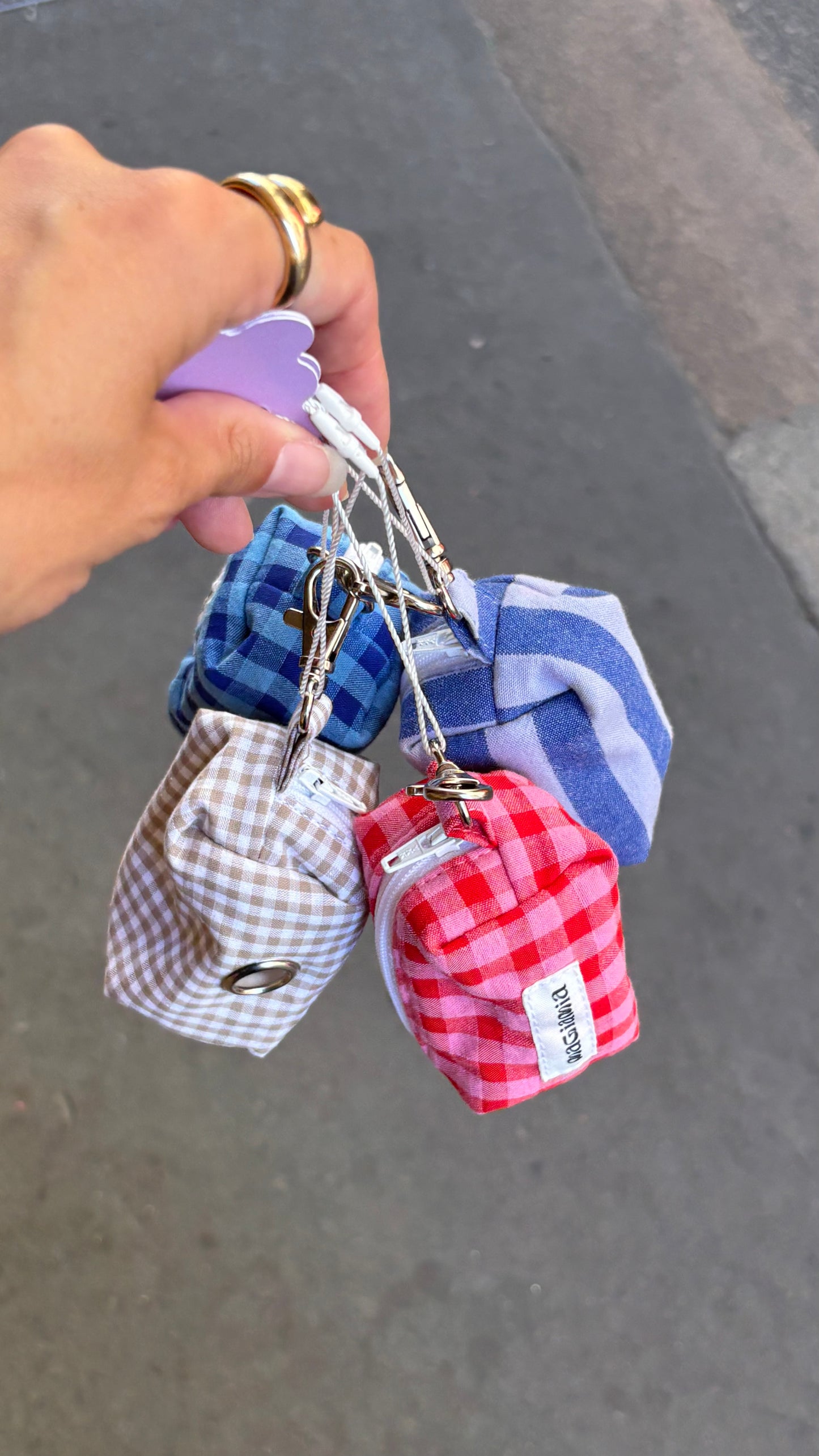 Blue gingham poop bag holder