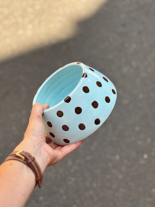 Gamelle cocker en céramique - Polka Bleu & marron