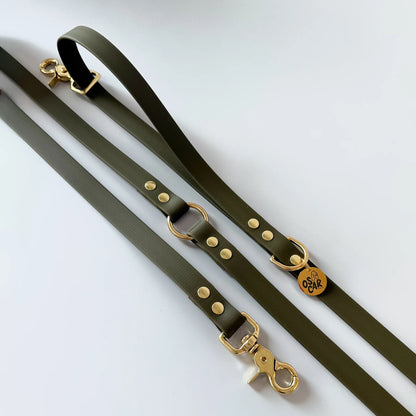 Laisse biothane multi positions Kaki