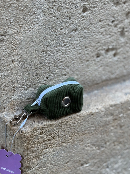 Green velvet poop bag holder