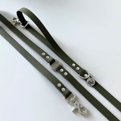 Laisse biothane multi positions Kaki