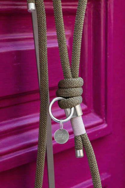 Laisse mains-libres Kaki en corde et biothane