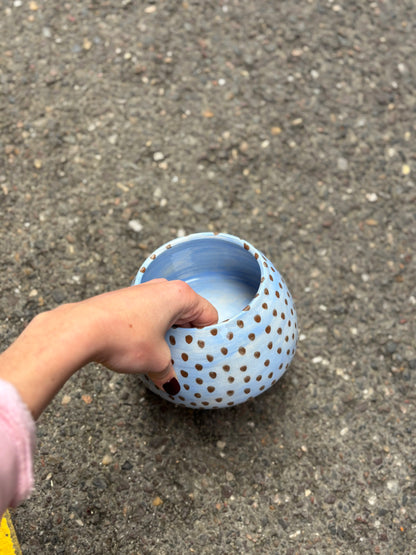 Ceramic Cocker Spaniel Bowl - Blue Dots