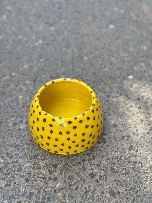 Ceramic cockerel bowl - Yellow polka dot