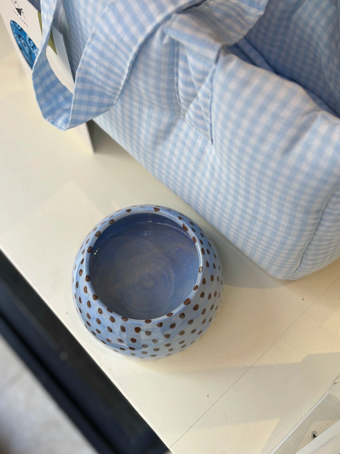 Ceramic Cocker Spaniel Bowl - Blue Dots