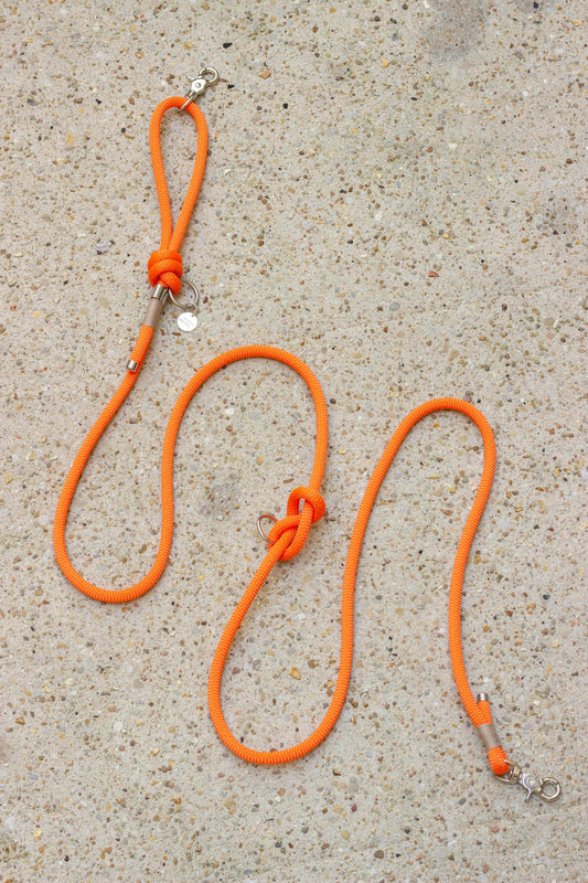 Laisse mains-libres en corde Orange néon