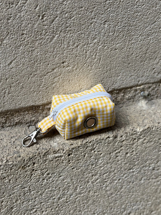 Porte-sacs à déjections vichy jaune